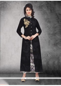 Adorning Black Embroidered Work Party Wear Kurti
