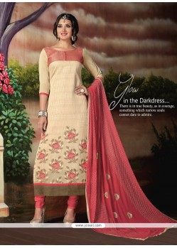 Marvelous Chanderi Cotton Cream Churidar Designer Suit