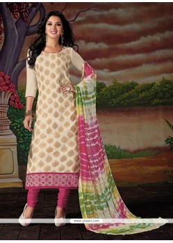 Dashing Chanderi Cotton Embroidered Work Churidar Designer Suit