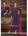 Trendy Navy Blue Embroidered Work Chanderi Cotton Churidar Designer Suit