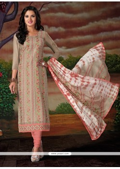 Beige Chanderi Cotton Churidar Designer Suit