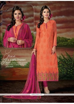 Pleasing Embroidered Work Chanderi Cotton Churidar Designer Suit