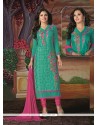 Brilliant Sea Green Resham Work Churidar Designer Suit