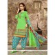 Mystical Green Resham Work Cotton Punjabi Suit