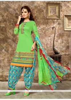 Mystical Green Resham Work Cotton Punjabi Suit