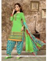 Mystical Green Resham Work Cotton Punjabi Suit