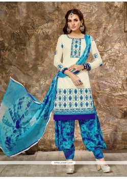 Incredible Off White Resham Work Punjabi Suit