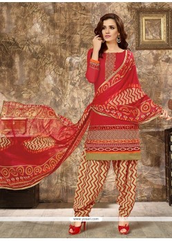 Sonorous Cotton Red Embroidered Work Punjabi Suit