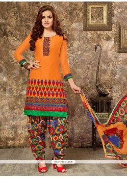 Wonderous Orange Embroidered Work Punjabi Suit