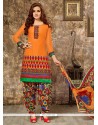 Wonderous Orange Embroidered Work Punjabi Suit