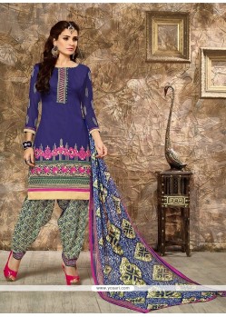 Intriguing Embroidered Work Blue Punjabi Suit