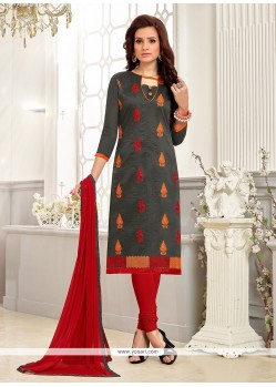 Sightly Chanderi Grey Embroidered Work Churidar Suit