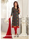 Sightly Chanderi Grey Embroidered Work Churidar Suit