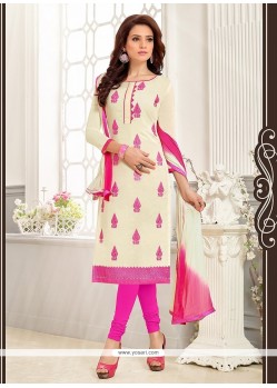 Brilliant Embroidered Work Off White Chanderi Churidar Suit