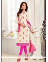 Brilliant Embroidered Work Off White Chanderi Churidar Suit