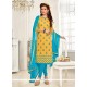 Exceeding Yellow Embroidered Work Churidar Suit