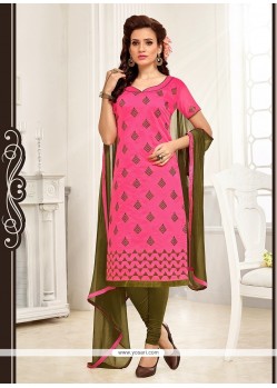 Noble Chanderi Embroidered Work Churidar Suit