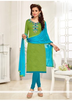 Green Chanderi Churidar Suit