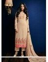 Scintillating Beige Embroidered Work Georgette Pant Style Suit