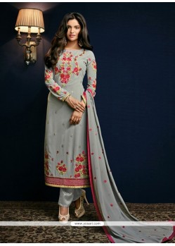 Jazzy Georgette Grey Embroidered Work Pant Style Suit