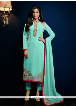 Charismatic Resham Work Georgette Turquoise Pant Style Suit