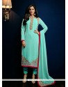 Charismatic Resham Work Georgette Turquoise Pant Style Suit