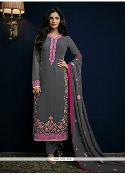 Modernistic Grey Resham Work Georgette Pant Style Suit