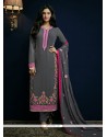 Modernistic Grey Resham Work Georgette Pant Style Suit