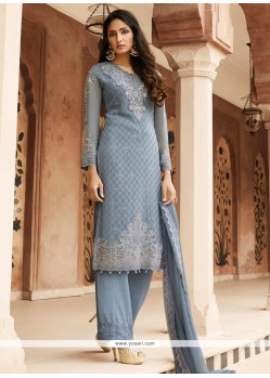 Delightful Embroidered Work Grey Designer Pakistani Salwar Suit