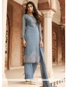 Delightful Embroidered Work Grey Designer Pakistani Salwar Suit