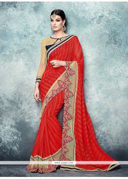 Swanky Faux Chiffon Patch Border Work Traditional Saree