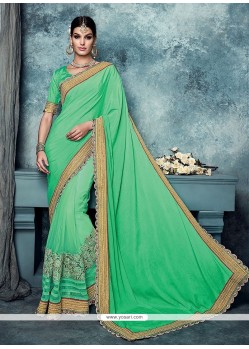 Flattering Green Embroidered Work Faux Chiffon Classic Designer Saree