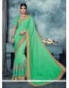 Flattering Green Embroidered Work Faux Chiffon Classic Designer Saree