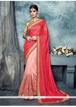 Festal Chiffon Satin Rose Pink Designer Saree