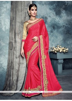 Gleaming Embroidered Work Hot Pink Classic Designer Saree