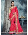 Gleaming Embroidered Work Hot Pink Classic Designer Saree