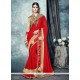 Unique Red Patch Border Work Faux Chiffon Traditional Saree