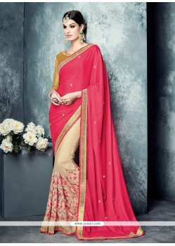 Customary Hot Pink Patch Border Work Trendy Saree