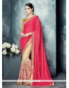 Customary Hot Pink Patch Border Work Trendy Saree