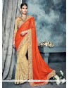 Beige Embroidered Work Net Classic Saree