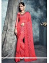 Compelling Faux Chiffon Rose Pink Patch Border Work Classic Saree