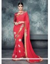 Zesty Faux Chiffon Rose Pink Patch Border Work Classic Designer Saree