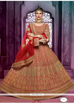 Red Embroidered Work A Line Lehenga Choli