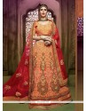 Captivating Peach Embroidered Work Art Silk A Line Lehenga Choli