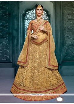 Beige Patch Border Work A Line Lehenga Choli