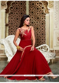 Scintillating Embroidered Work Maroon Art Silk Readymade Anarkali Salwar Suit