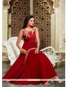 Scintillating Embroidered Work Maroon Art Silk Readymade Anarkali Salwar Suit