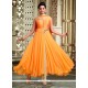 Fine Embroidered Work Art Silk Orange Readymade Anarkali Salwar Suit