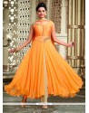 Fine Embroidered Work Art Silk Orange Readymade Anarkali Salwar Suit