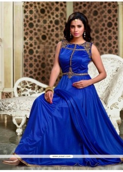 Amazing Lycra Blue Embroidered Work Readymade Anarkali Salwar Suit